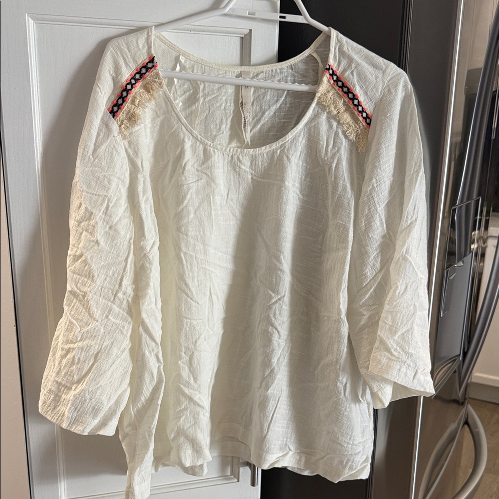 Melissa McCarthy Seven7 Cream Blouse with Embroidered Shoulders
